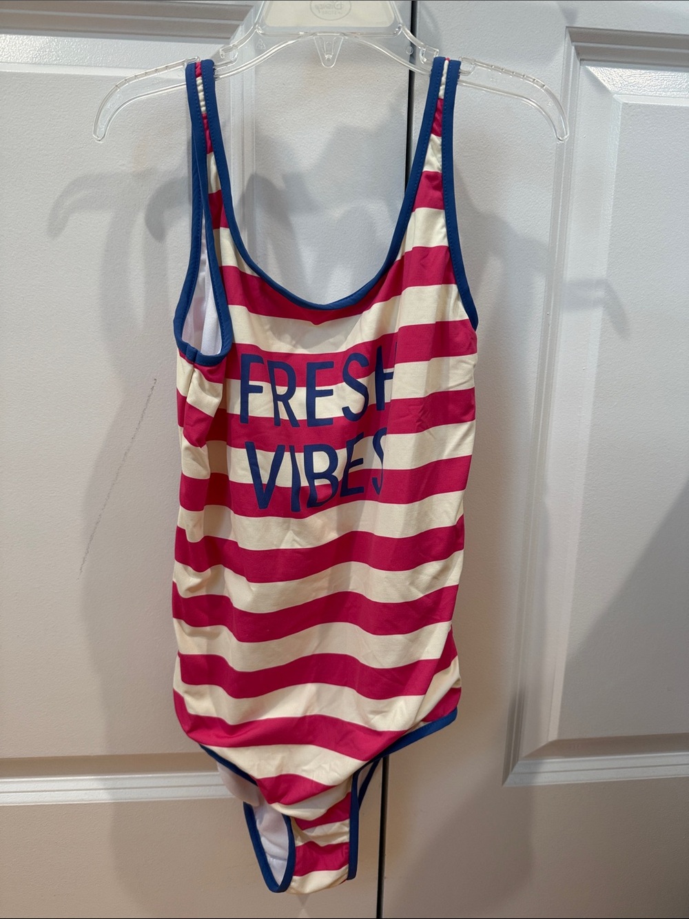 Zara Kids Pink & Cream Stripe One-Piece Swimsuit with Blue Trim